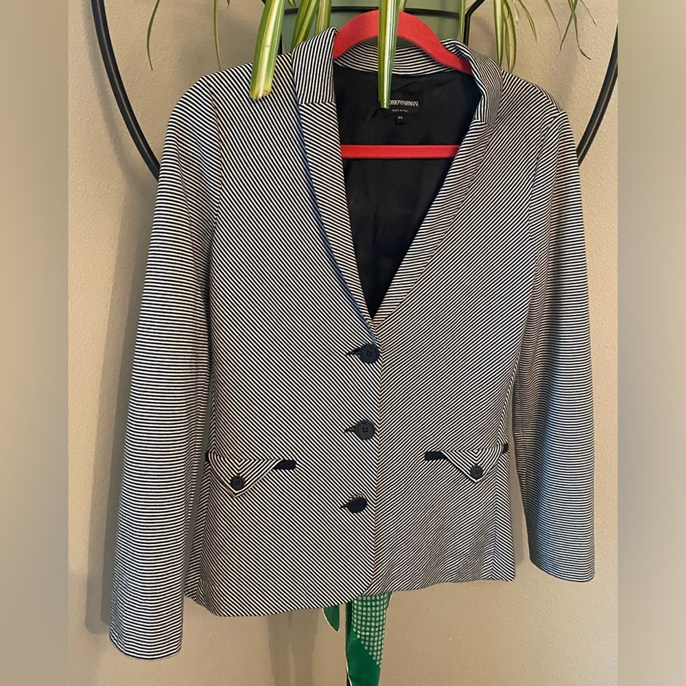 Striped Women's Blazer by Emporium Armani Black and White Size 40 Made in Italy